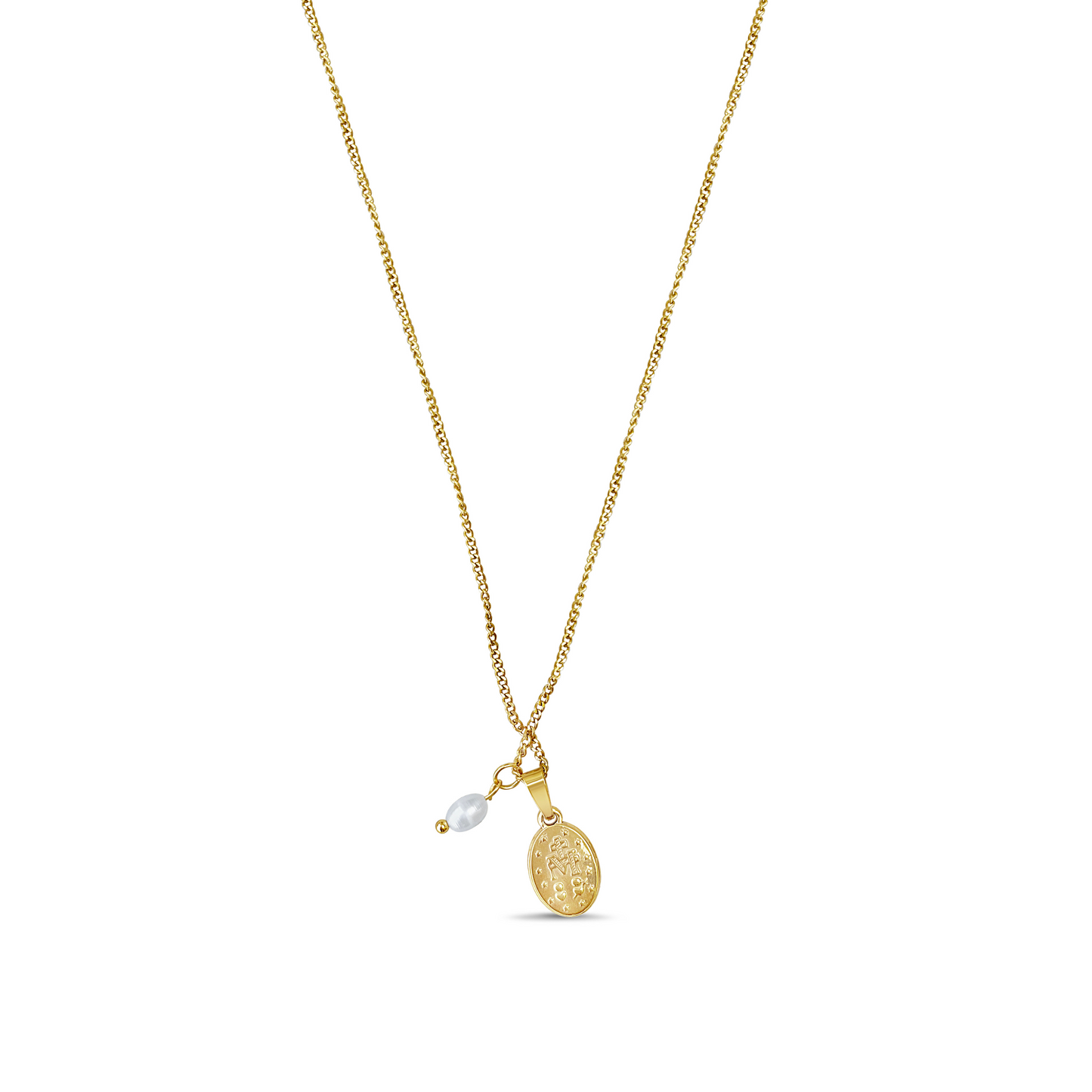 Pearl Portuguese Miraculous Medal Necklace