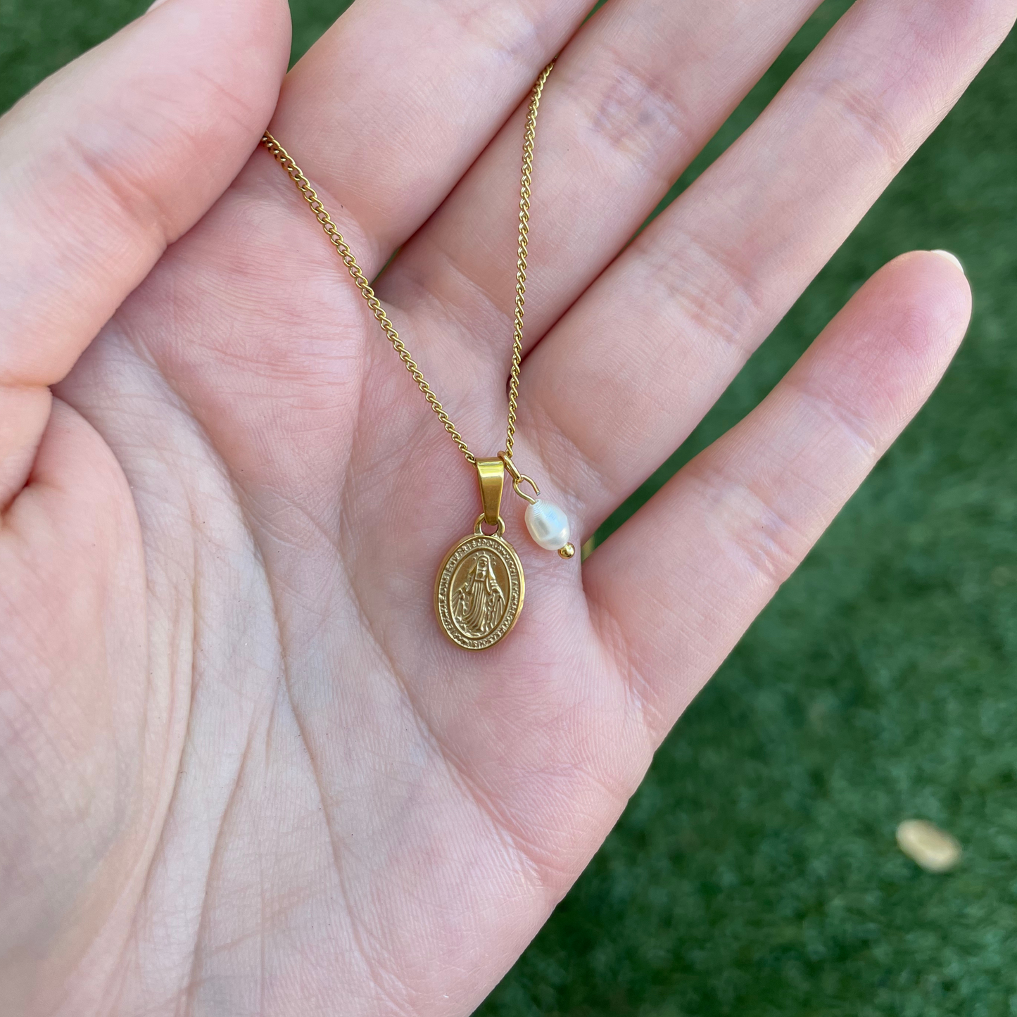 Pearl Portuguese Miraculous Medal Necklace