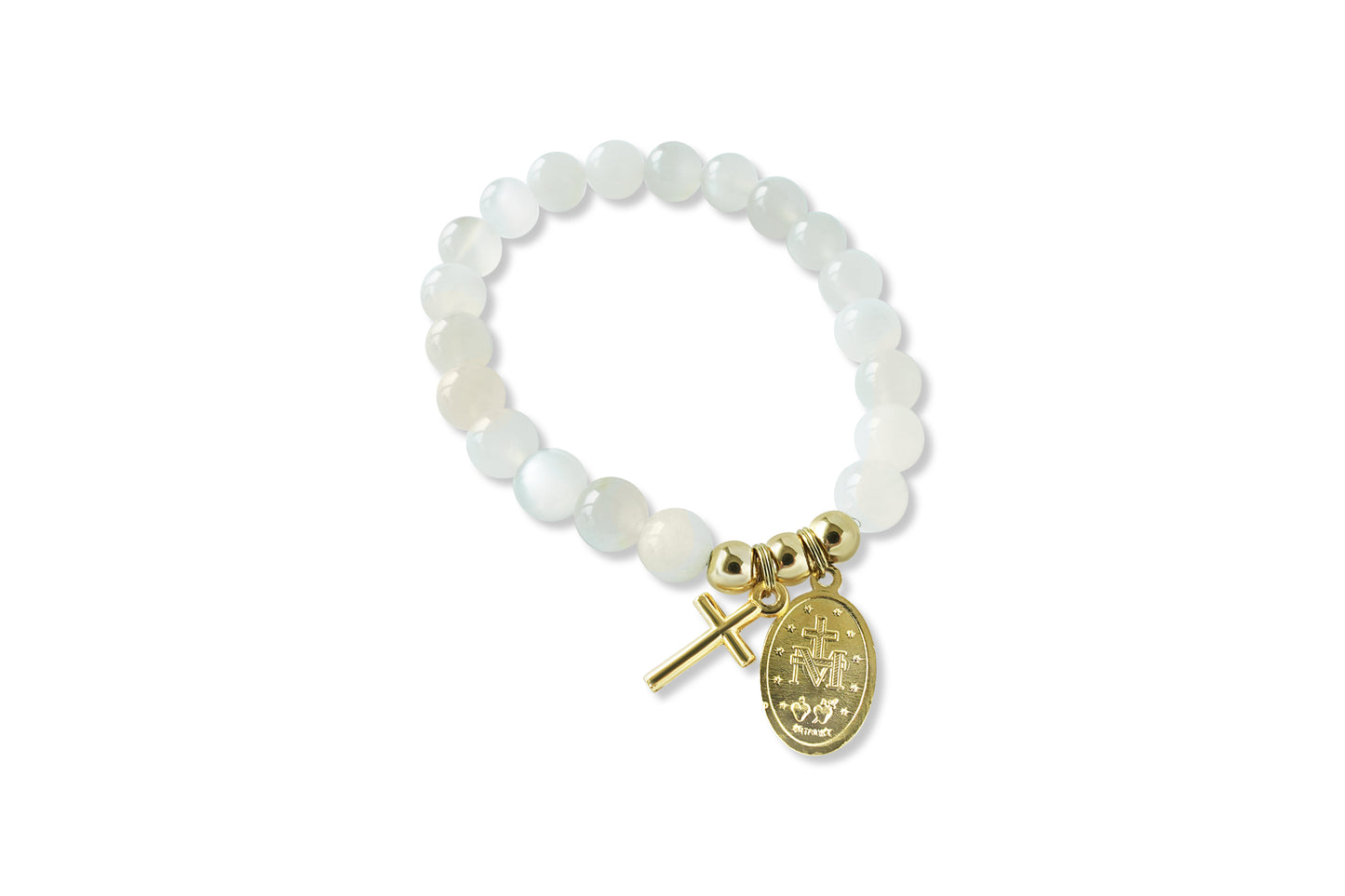 Miraculous Medal & Cross Moonstone Bracelet