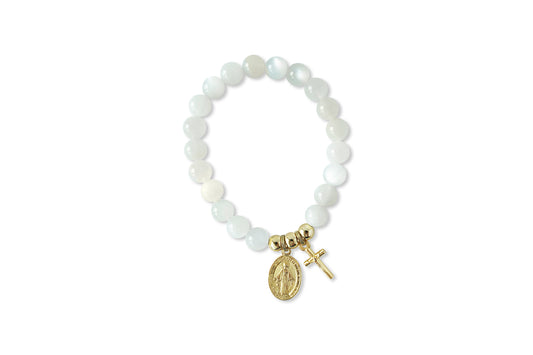 Miraculous Medal & Cross Moonstone Bracelet