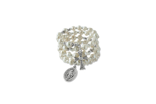 Pearl Wire Wrap Rosary Bracelet