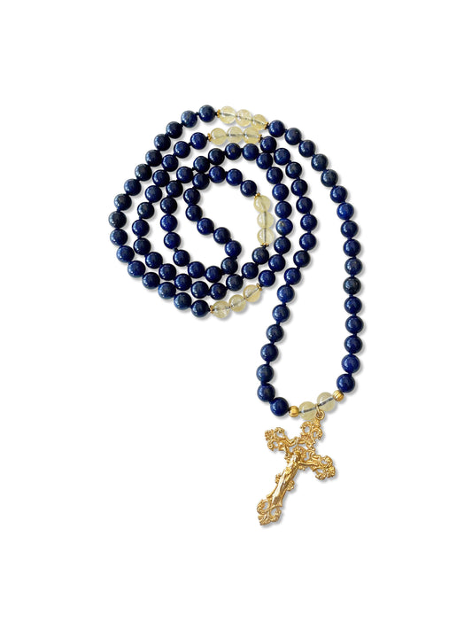Jesus Lapis Lazuli & Citrine Mala
