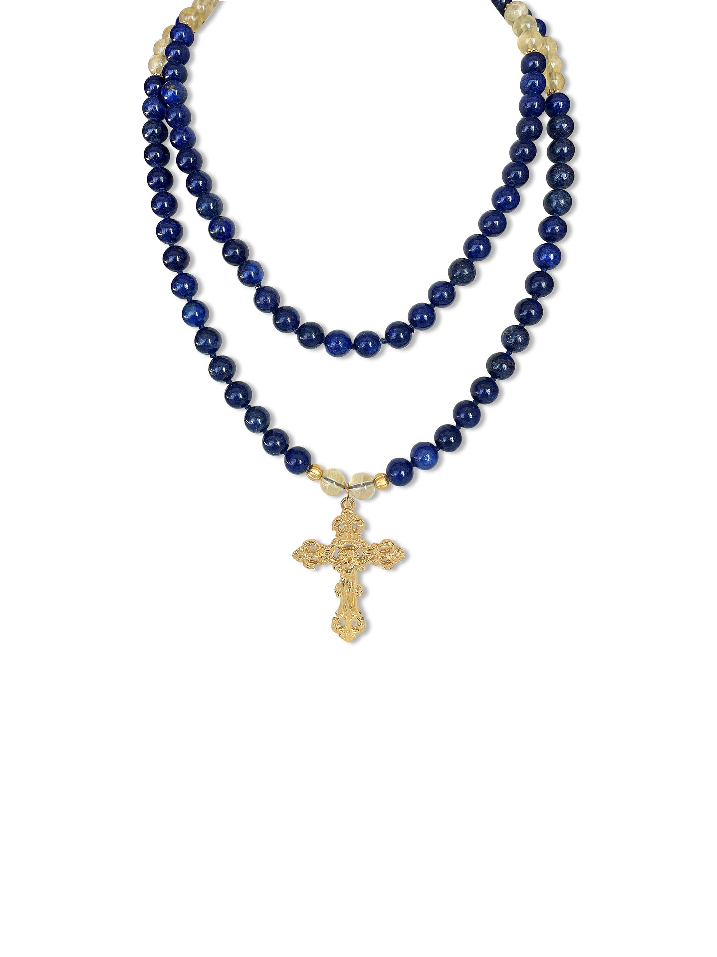 Jesus Lapis Lazuli & Citrine Mala