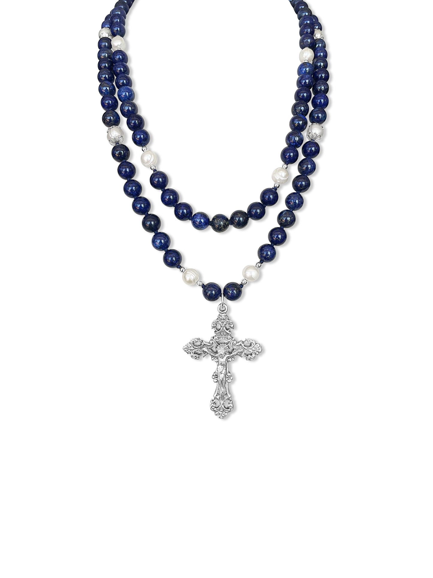 Jesus Lapis Lazuli & Pearl Mala