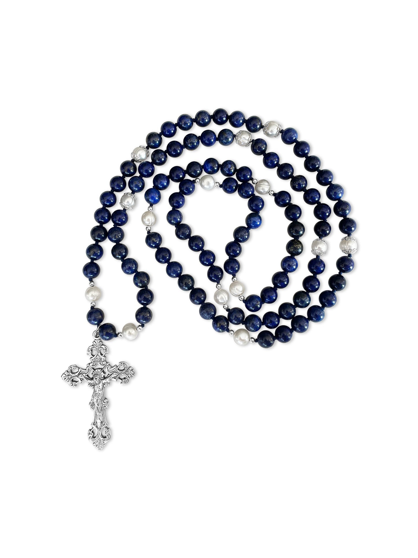 Jesus Lapis Lazuli & Pearl Mala