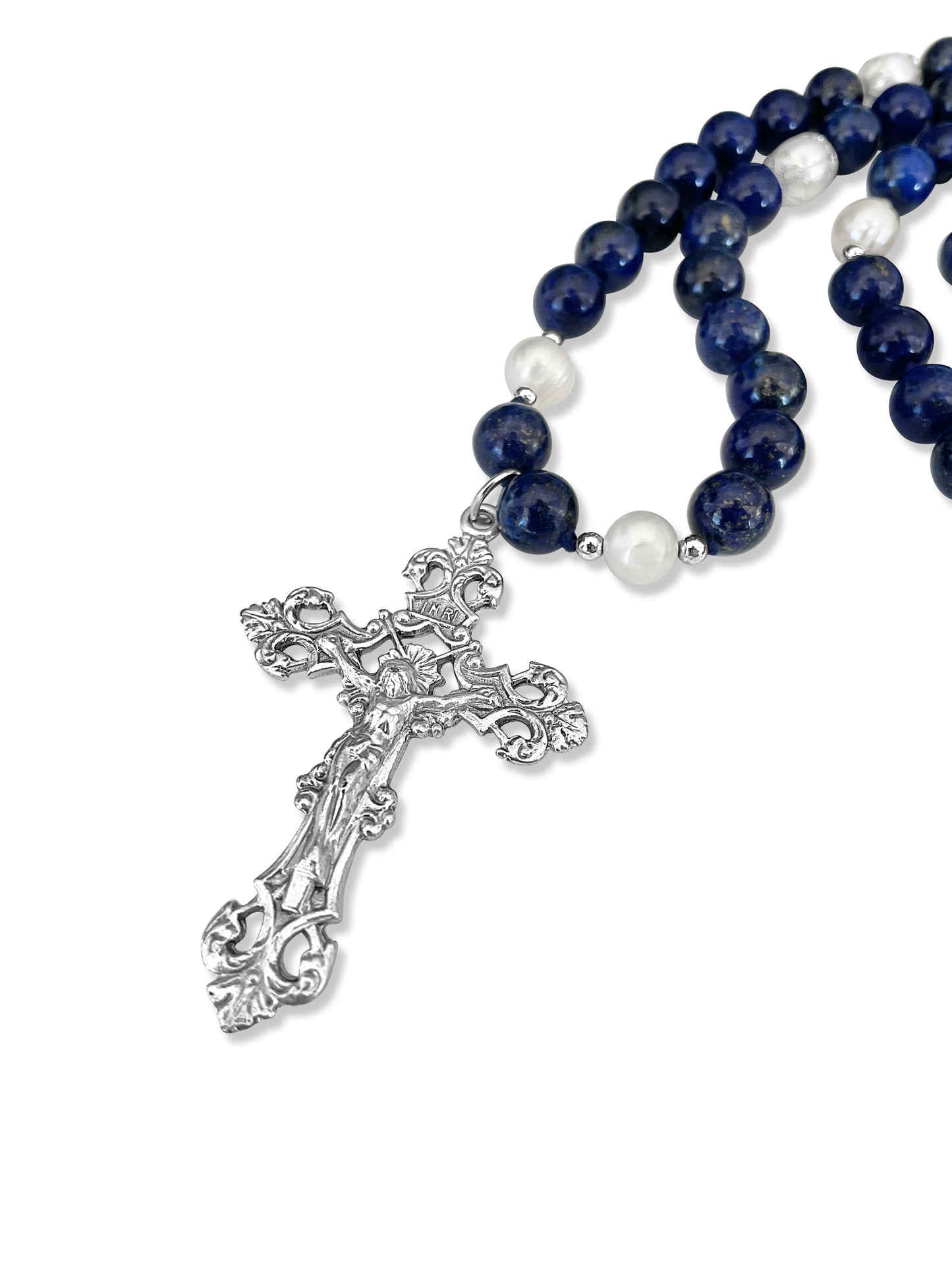 Jesus Lapis Lazuli & Pearl Mala