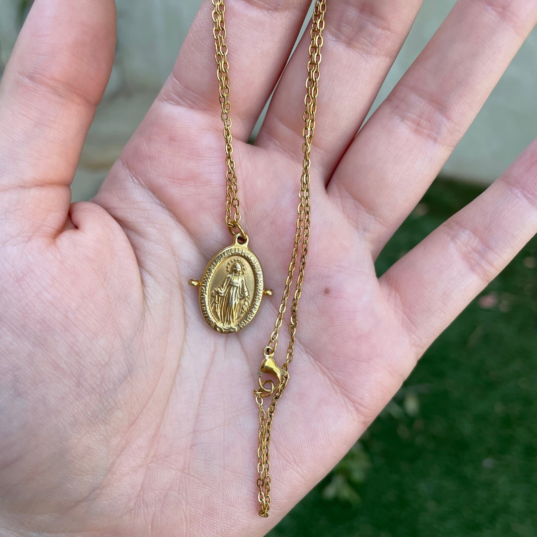 Double Post Portuguese Miraculous Medal Necklace