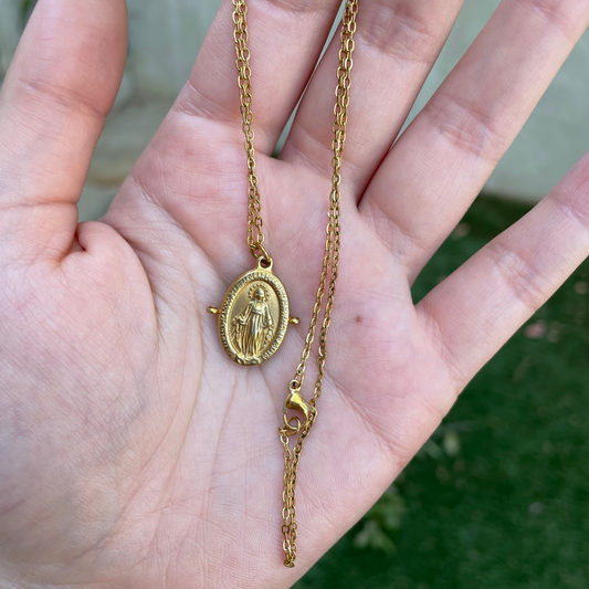 Double Post Portuguese Miraculous Medal Necklace